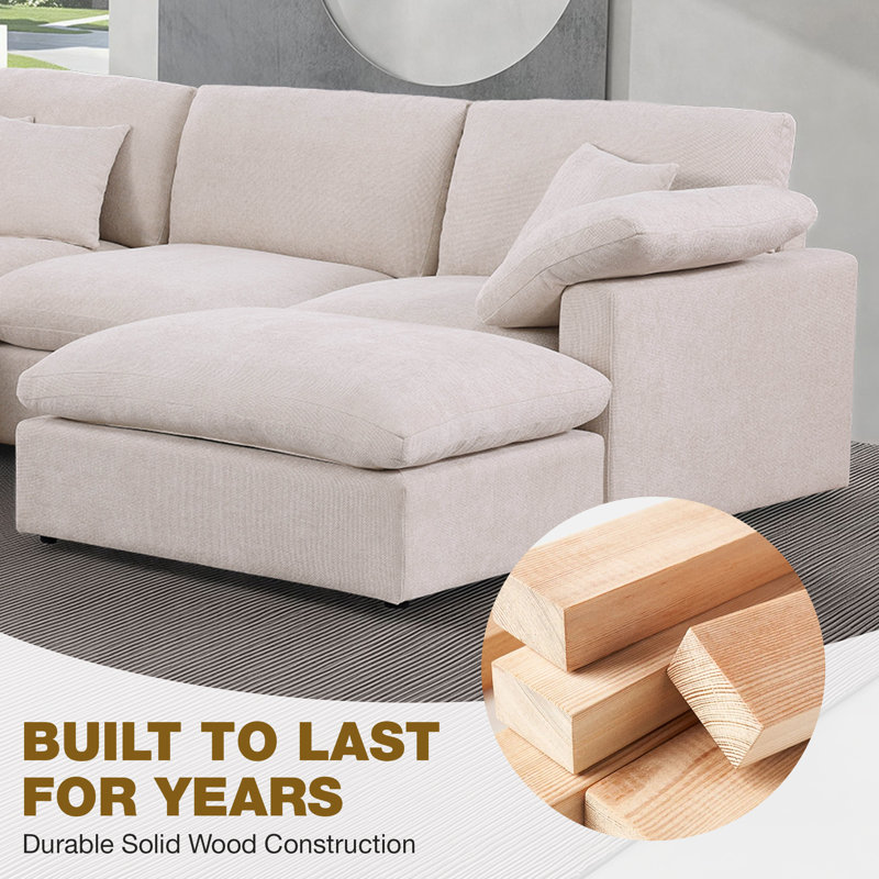 Canapé modulaire surdimensionné 6 pièces en chenille surdimensionné de 110 po avec siège et nuage et repose-pieds amovible