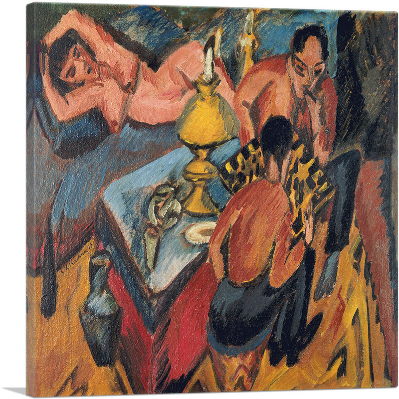 Heckel et Mueller jouant aux échecs 1913 par Ernst Ludwig Kirchner - reproduction d'art sur toile tendue