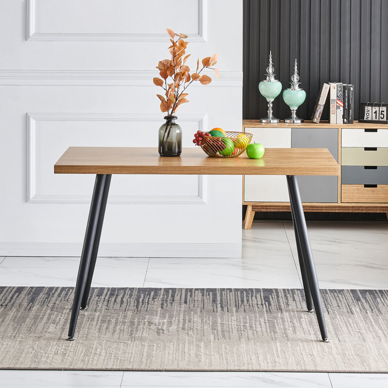 Ernst 120/150cm Nordic Metal Base Rectangular Manufactured Wood Dining Table, Oak, 120cm x 70cm