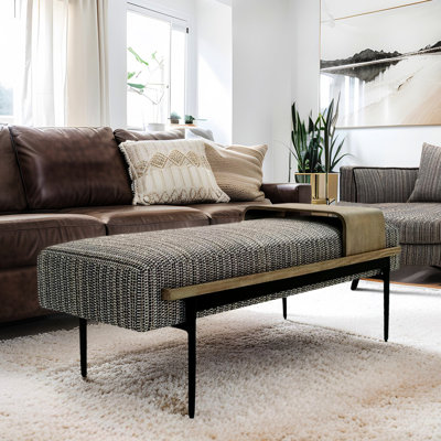 Carré avec plateau coulissant - Revêtement en tissu élégant avec pieds en métal en mousse haute densité et chêne rouge. Aucun assemblage requis 19,21 po de profondeur 53,85 po de largeur 17,79 po de hauteur 41,61 lb de poids