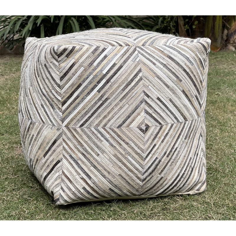 Leather Pouf, Silver Genuine Leather