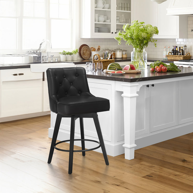 Tabouret de comptoir pivotant de 25,98 po Bianny, Noir / similicuir