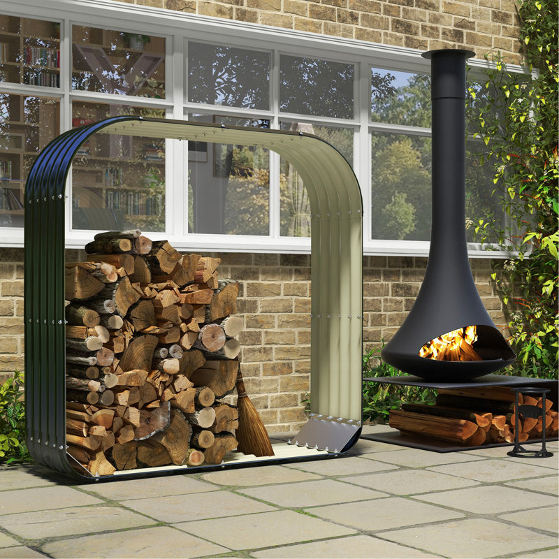 Support de rangement pour bois de chauffage en acier galvanisé pour remise de bois, remise de 4,7 pi x 1,4 pi x 4,7 pi avec bord caoutchouté pour la sécurité et gants pour un assemblage facile