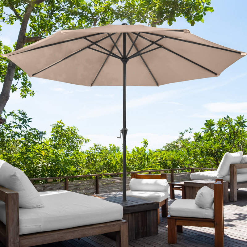 Parasol de patio rond de 9 pi - Parasol d'extérieur à auvent ventilé facile à manivelle - pour terrasse, balcon, porche, cour ou piscine par Pure Garden (sable)