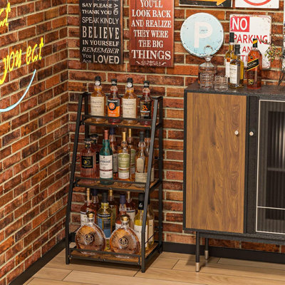 3-Tier Stepped Wine Rack Freestanding Floor, Versatile Corner Wine Bottle Display Stand with Fences