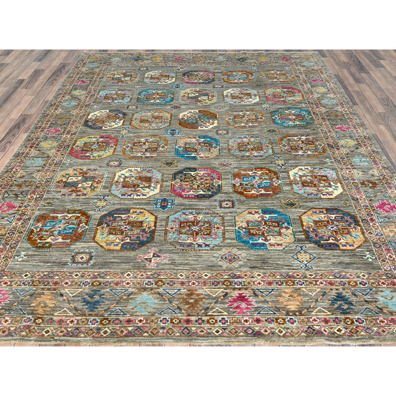 Tapis oriental rectangulaire gris en laine noué à la main 7 pi 10 po x 10 pi 1 po - MOA10282297