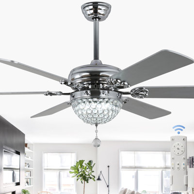 65 Inch Gorgeous Crystal Ceiling Fan With Lights And Remote, Modern 6 Speeds DC Motor Reversible Ceiling Fan For Bedroom