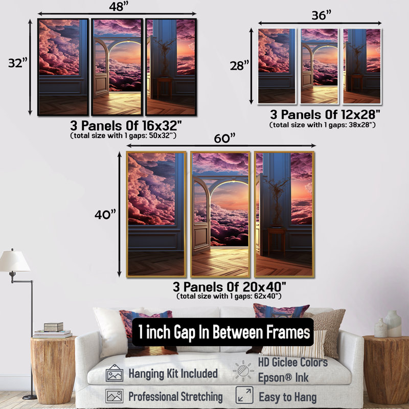 Mayron - Ensemble d'art mural nuages, Cadre flottant doré, H 28 po x l 36 po x P 1 po