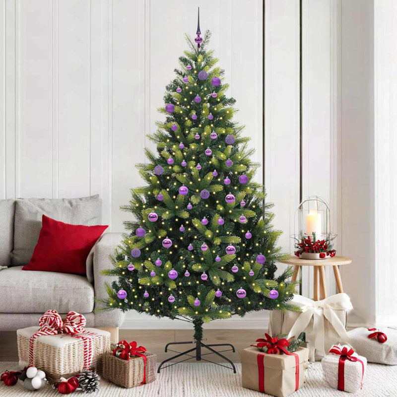 Artificial Hinged Christmas Tree 300 LEDs Green, Purple, 5.91' H