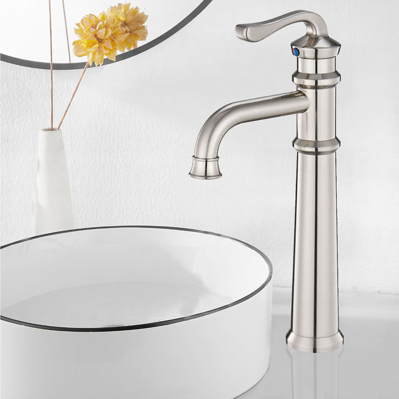 Robinet pour lavabo de salle de bain monotrou en cascade, Nickel
