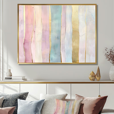 Pink Gold Wall Art, Glam Stripe Canvas, Golden And Pink Stipes