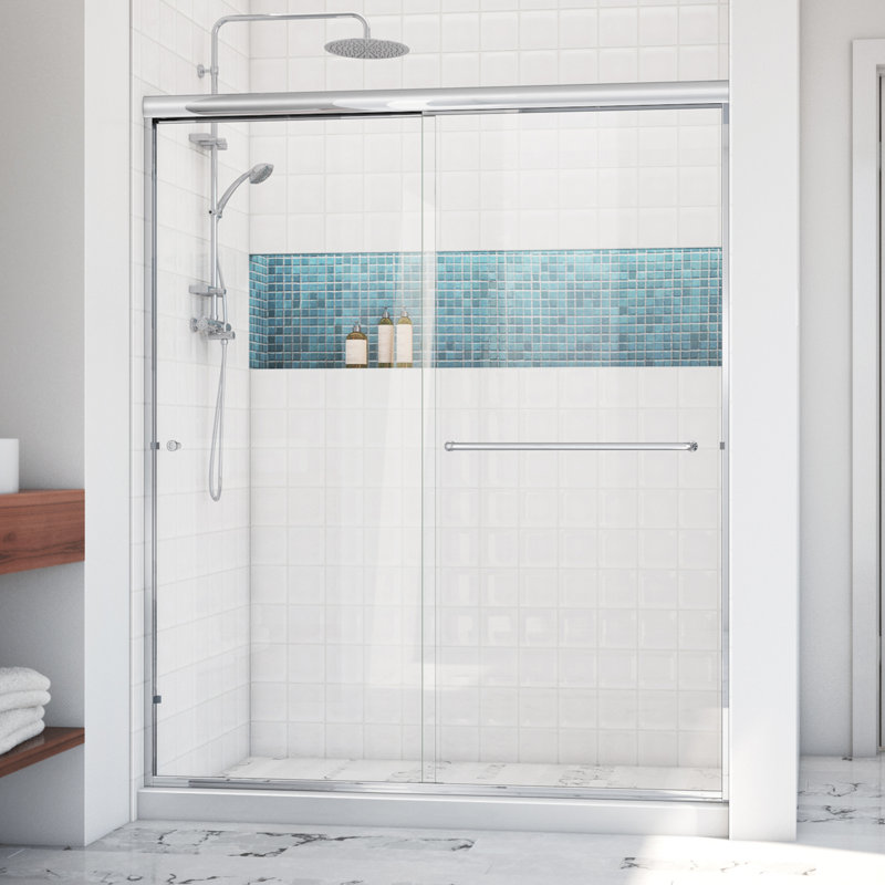 Leser - W x 60.375'' H Bypass Door Semi-Frameless Shower Door with, Right Opening, Polished Chrome
