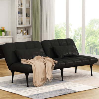 Convertible Futon Sofa Bed With 3-Angle Adjustable Split-Back, Modern Style Polyester Fiber Folding Sleeper Couch Recliner Lounge With Metal Frame And Legs, For Living Room Home Furniture