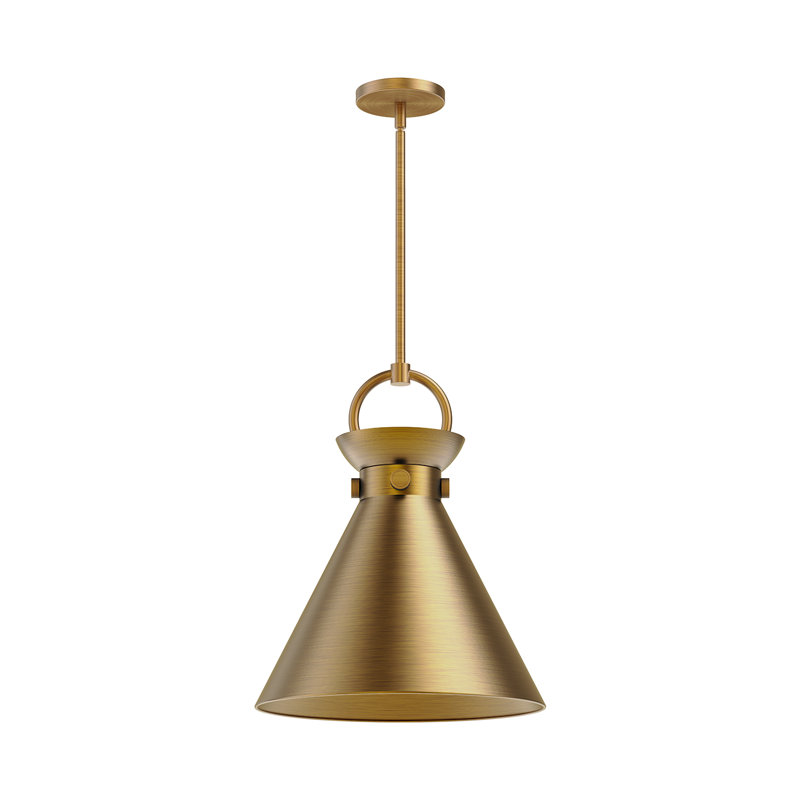 Luminaire suspendu conique simple à 1 lumière Tiney, Doré vieilli, Or, H 17 po x l 14 po x P 14 po