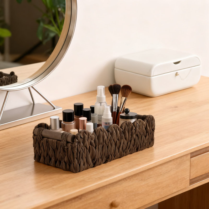 Woven Toilet Paper Storage Basket With Handles, Multi-Purpose Bathroom Counter Organizer For Bedroom, Nursery, And Kitchen Decor