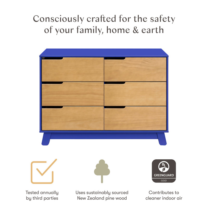 Hudson 6 Drawer 48" W Double Dresser, Cobalt/Honey