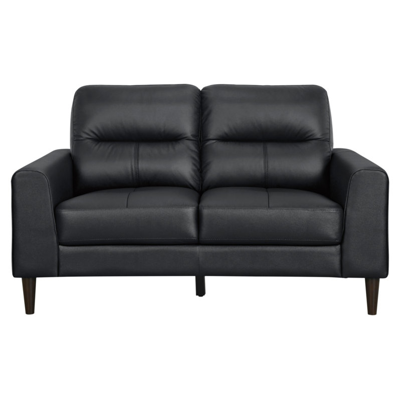 Cuir noir avec coussins en mousse haute densité, structure en bois massif et en contreplaqué, largeur de produit de 34,5 po, mousse de siège profilée, profondeur de siège de 20,5 po, look rétro