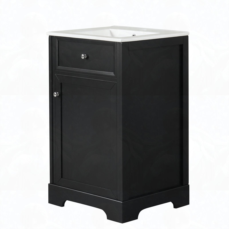 Meuble-lavabo simple 20 po avec porte à fermeture douce, support de rangement et tablette réglable, Noir, noir, noir, noir