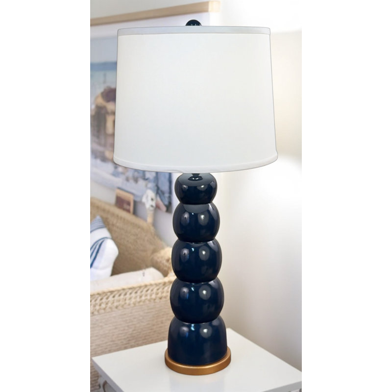 Lampe de table à 5 boules bleues ultrabrillantes avec base dorée