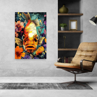 Vibrant Floral Koi Contemporary Fish Flower Wall Art