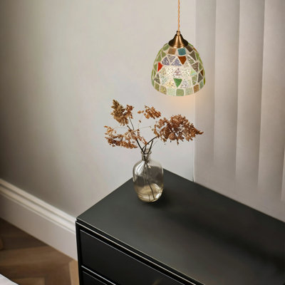 Colorful Mosaic Glass Single Pendant Light With Adjustable Cord, E26