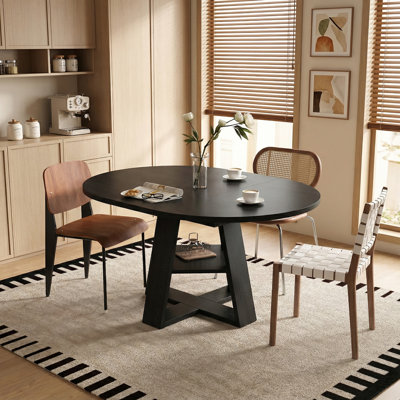 Table de salle à manger extensible ronde pour 4-8, table de cuisine ovale moderne avec feuilles amovibles et tablette de rangement