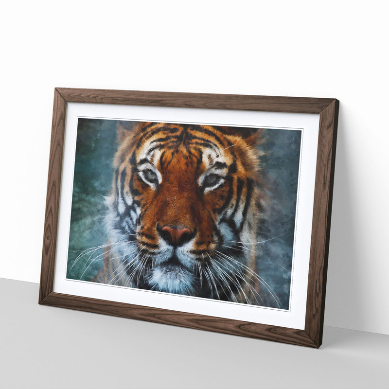 Tiger In The Blue Framed Print, 24cm H x 33cm W x 2cm D, Walnut