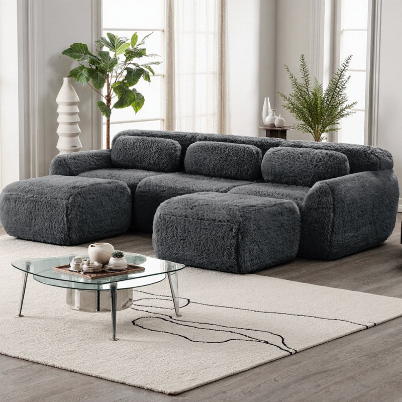 Canapé modulaire en forme de U sans os avec repose-pieds, divan 32 po avec siège en éponge haute densité, tissu moelleux antidérapant, aucun assemblage requis