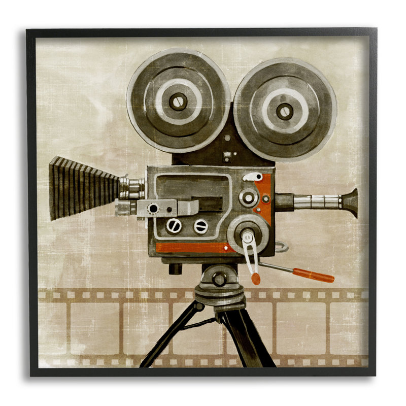 Caméra vidéo rétro encadrée sur bois par Grace Popp, peinture, Giclée encadrée noir minuit, L 24 po x H 24 po