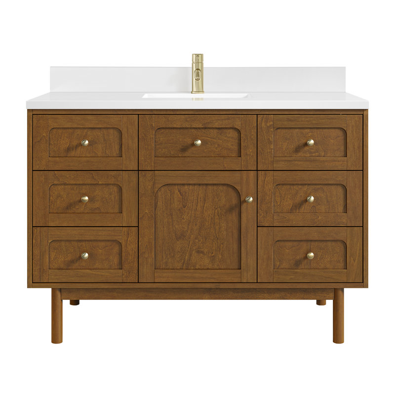Laurent 48'' Single Bathroom Vanity with Top, Cala Blue, 8" Widespread, Light Natural Oak