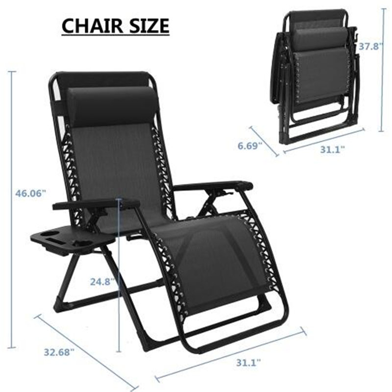 Chaise longue pliante zéro gravité pour terrasse Brevard, noir, Noir
