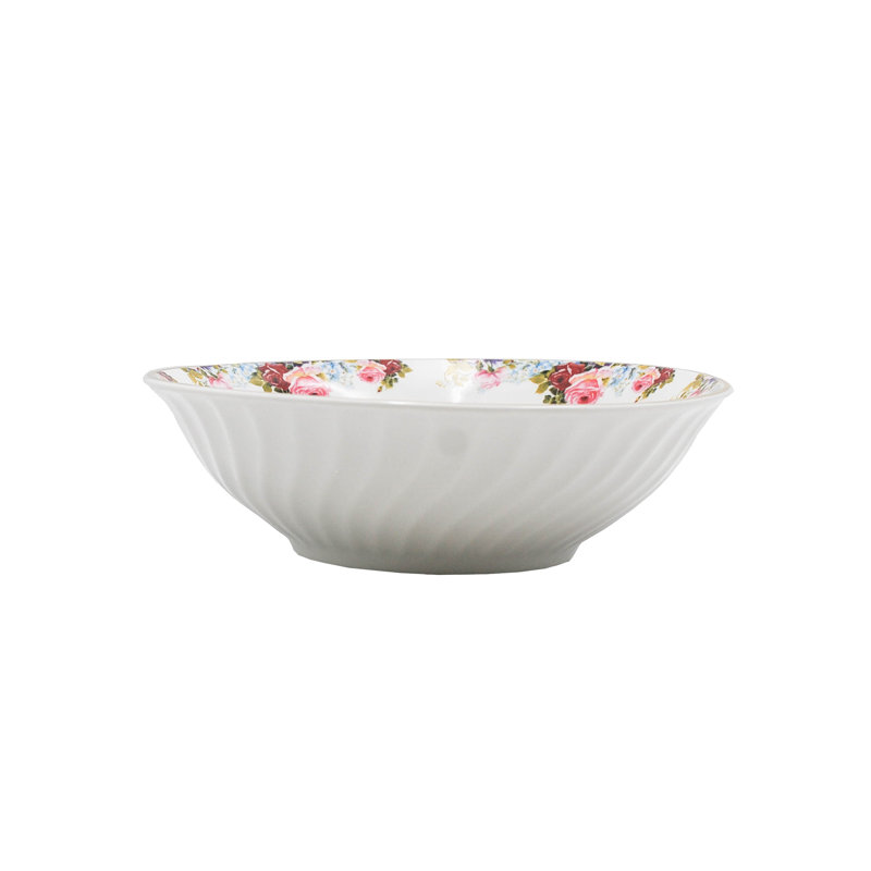 Service de table en porcelaine florale semi-faite à la main 45 pièces avec garniture dorée Priya (service pour 8)