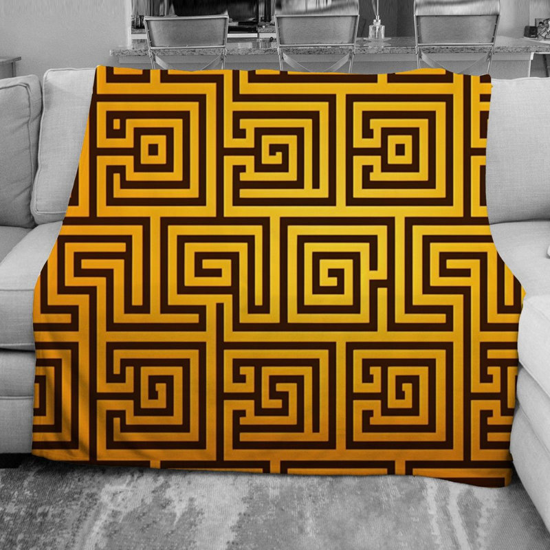 Couverture en molleton Greek Key, Simple, Géométrique, Doré / orange