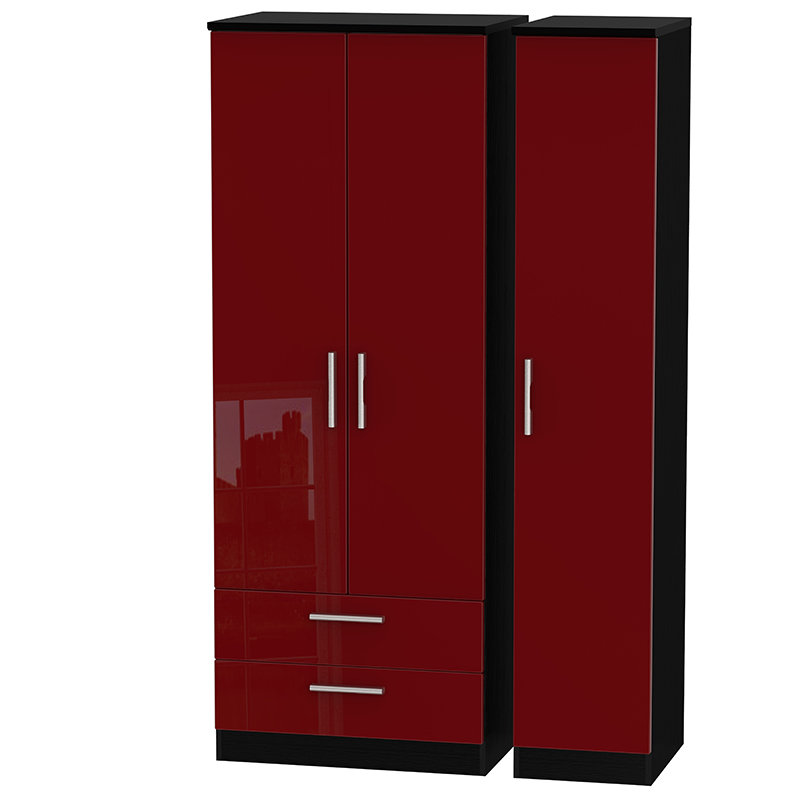 Yvette 3 Door Manufactured Wood Wardrobe, Black, 197 cm H x 111 cm W x 53 cm D
