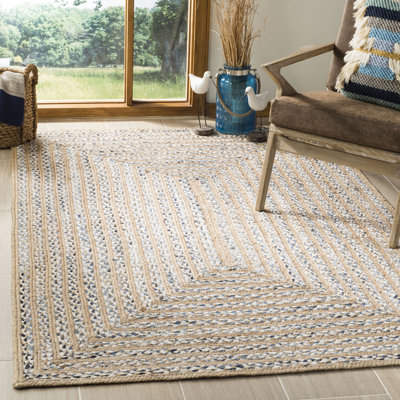 Diara Hand Woven 60 Jute/40 Cotton Geometric Rug in Blue/Natural