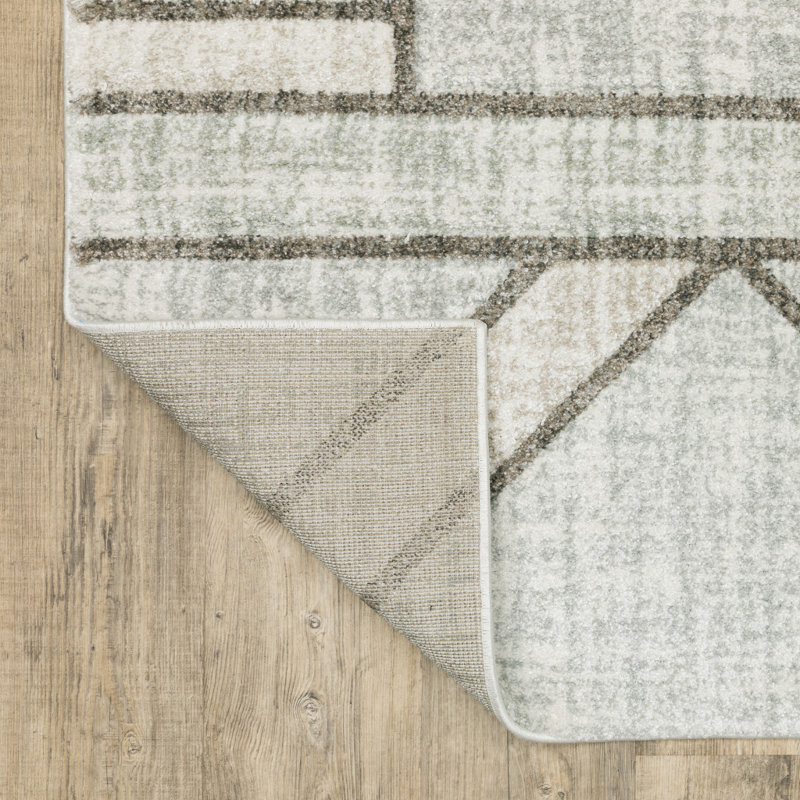 Tapis tissé à la machine géométrique gris et ivoire 5 pi x 8 pi