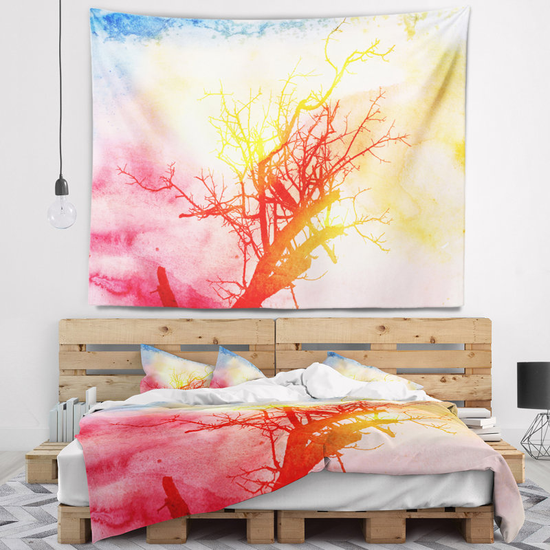 Arbre avec tapisserie fumée colorée, H 32 po x l 39 po