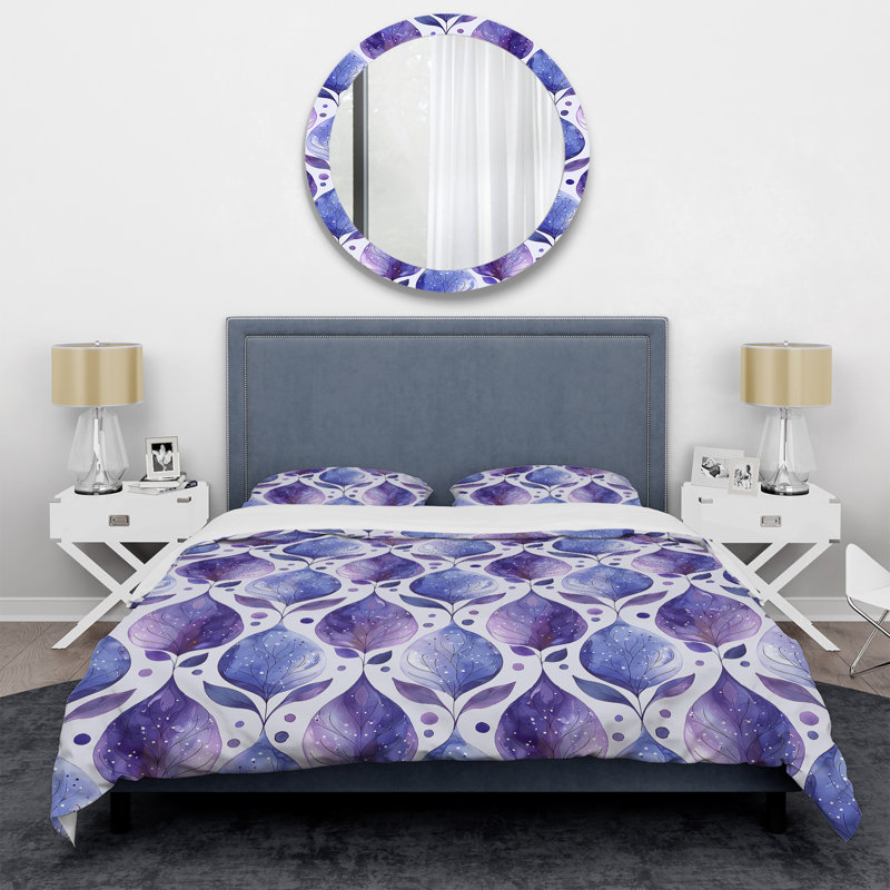 Ensemble de housse de couette moderne à motif floral mauve et blanc, Housse de couette très grand et 2 très grandes t