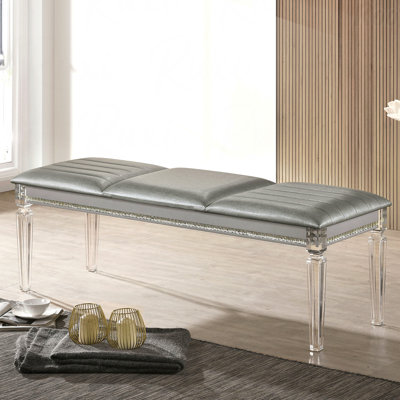Banc 1 pièce de style contemporain - Structure en bois massif avec pieds en acrylique, cristal et miroir