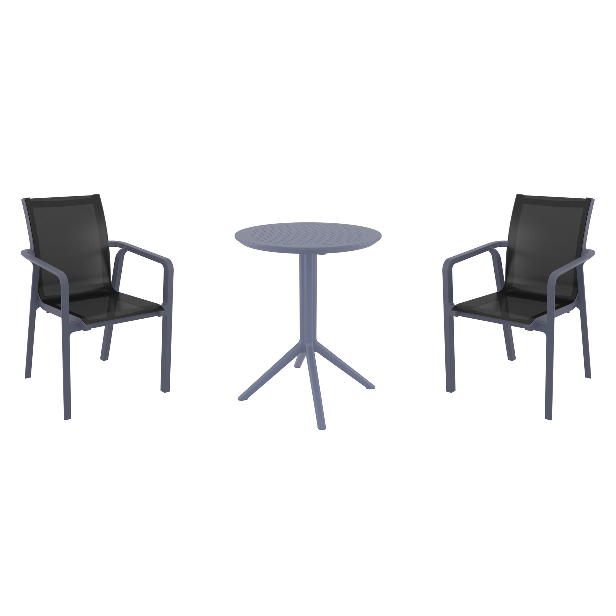 Farrah 24'' Round 2 - Person Bistro Set with Sling Chairs, Black/Dark Gray