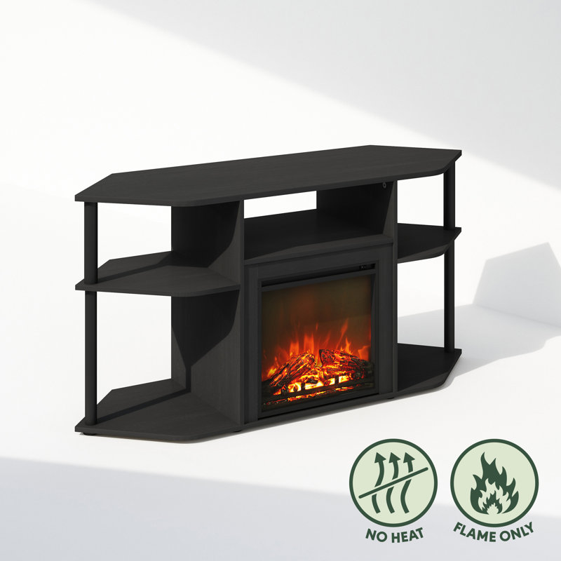 Black Corner Media Console with Decorative Electric Fireplace