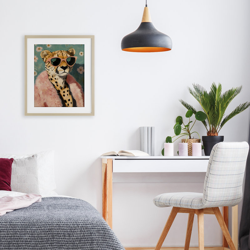 Glam Cheetah en fourrure rose, impression sous verre, conception de The Prints Vibe, 16 x 13, Harvest Pine Under Glass Framed