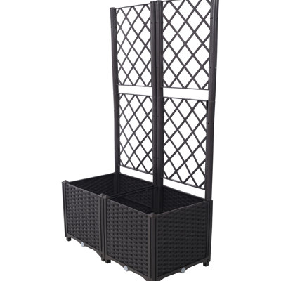 Brown Trellis Raised Bed - 2 Removable Pots And Drainage Plug Enhances Garden Decoration With Climbing Plant Support Polypropylene Outdoor
