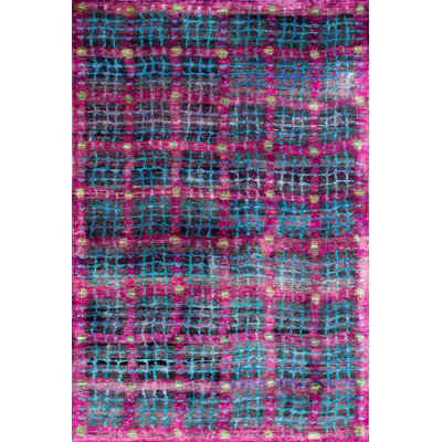 Rumi Geometric Silk Charcoal/Berry Indoor Area Rug