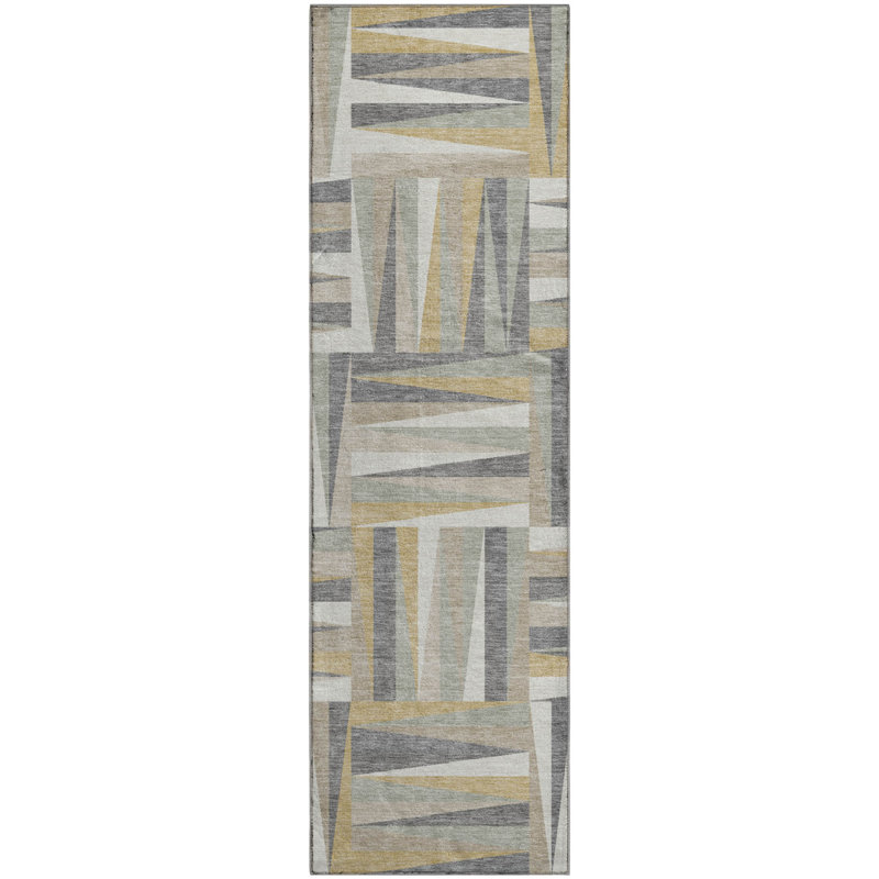 Premium Machine Washable Collett AMF1012 Squares Rug, Runner 2'3" x 7'6"