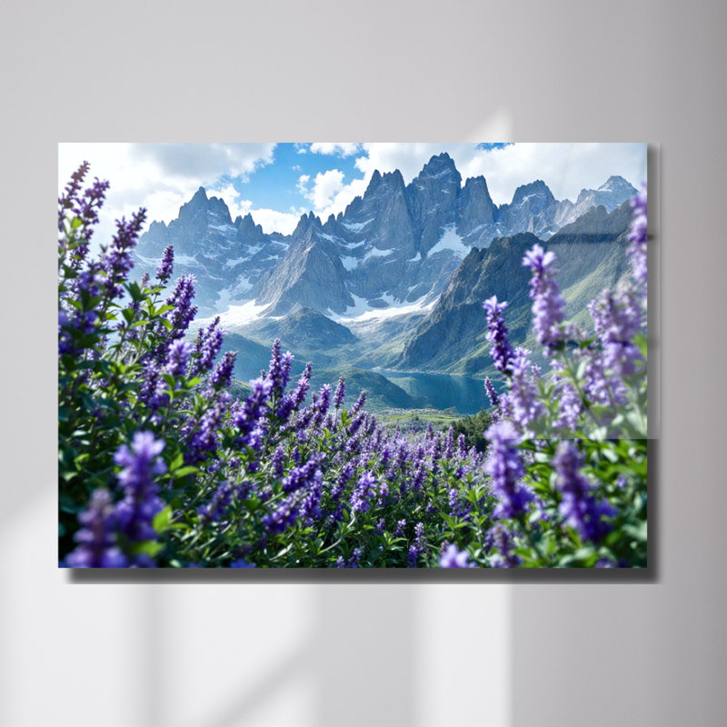 Lavande champ paysage - art mural en verre trempé, H 8 po x l 12 po