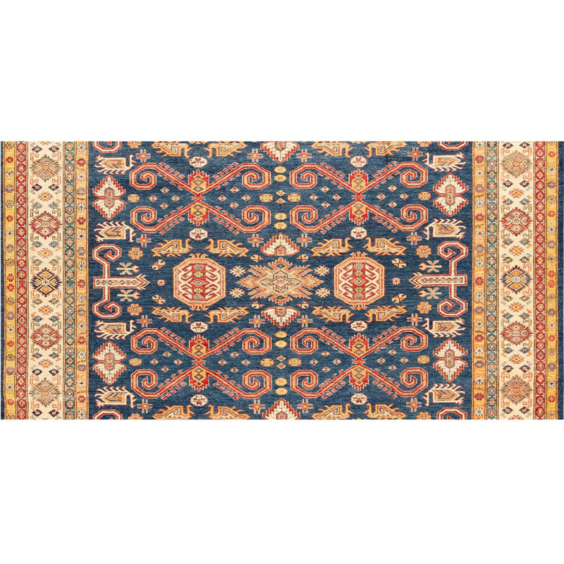 Tapis bleu et ivoire de haute qualité noué à la main