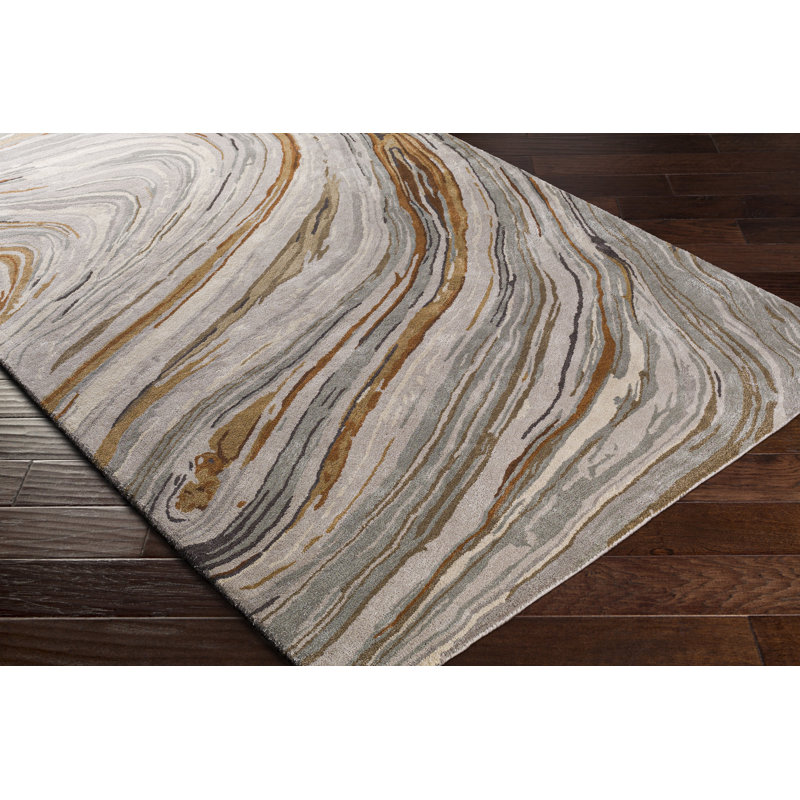 Samantha Abstract Handmade Tufted Brown/Gray Area Rug, Round 6'