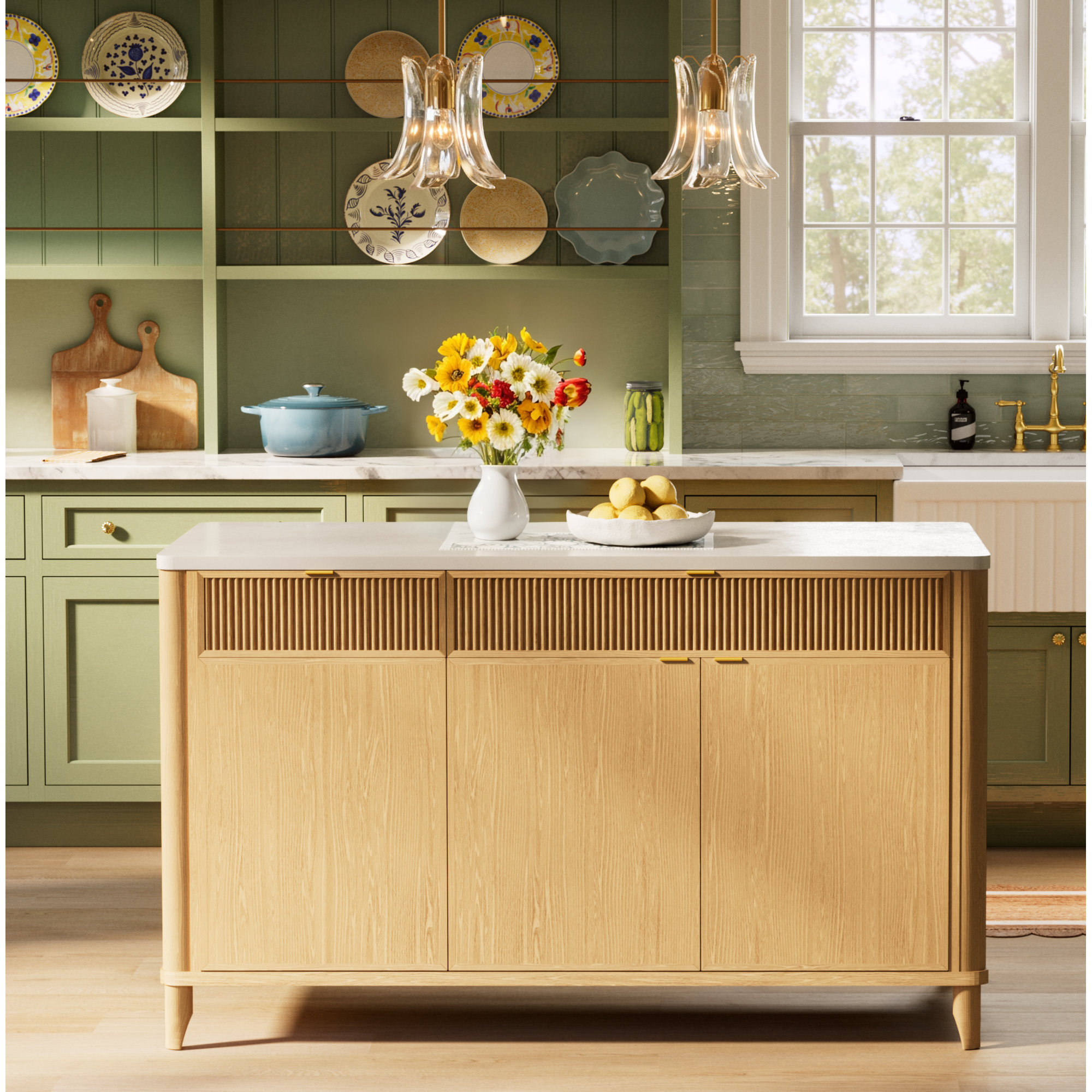 Kathryne Kitchen Island 60" Countertop, White Quartz