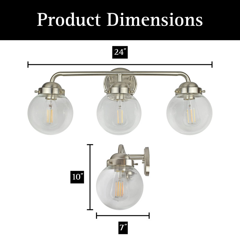 Glass Globe 3-Light Bathroom Vanity Light - Wall Mounted, TRIAC Dimmable Bathroom Sconce With ST19 6W 2700K LED Edison Bulbs